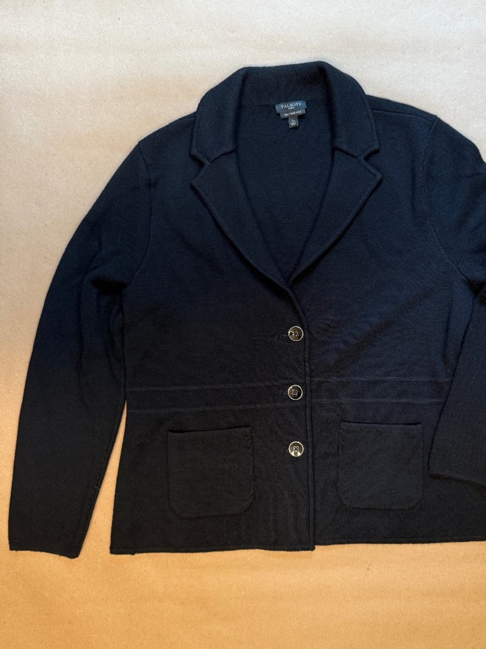 Talbots Black LP Marino Wool Sweater Blazer